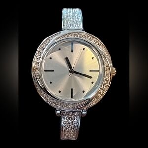 Ladies Silver Tone Rhinestones Bling Dress Watch